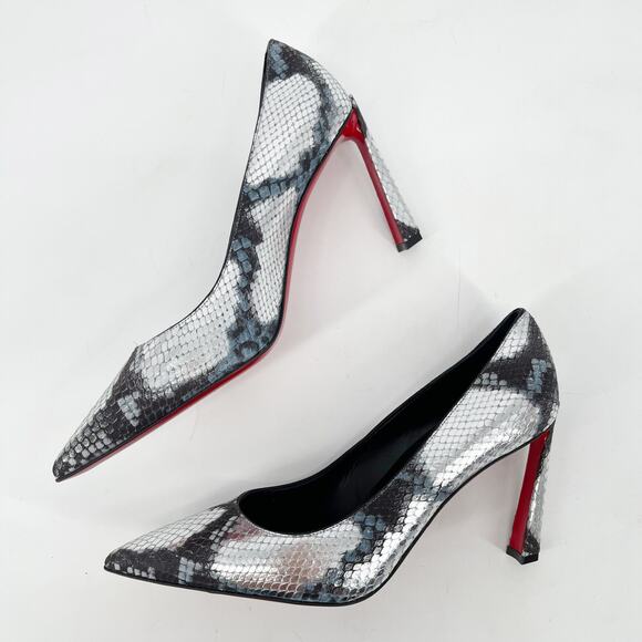 Christian Louboutin Condora 85 Silver Snake Embossed Pointed Toe Pumps 40 - Picture 4 of 11